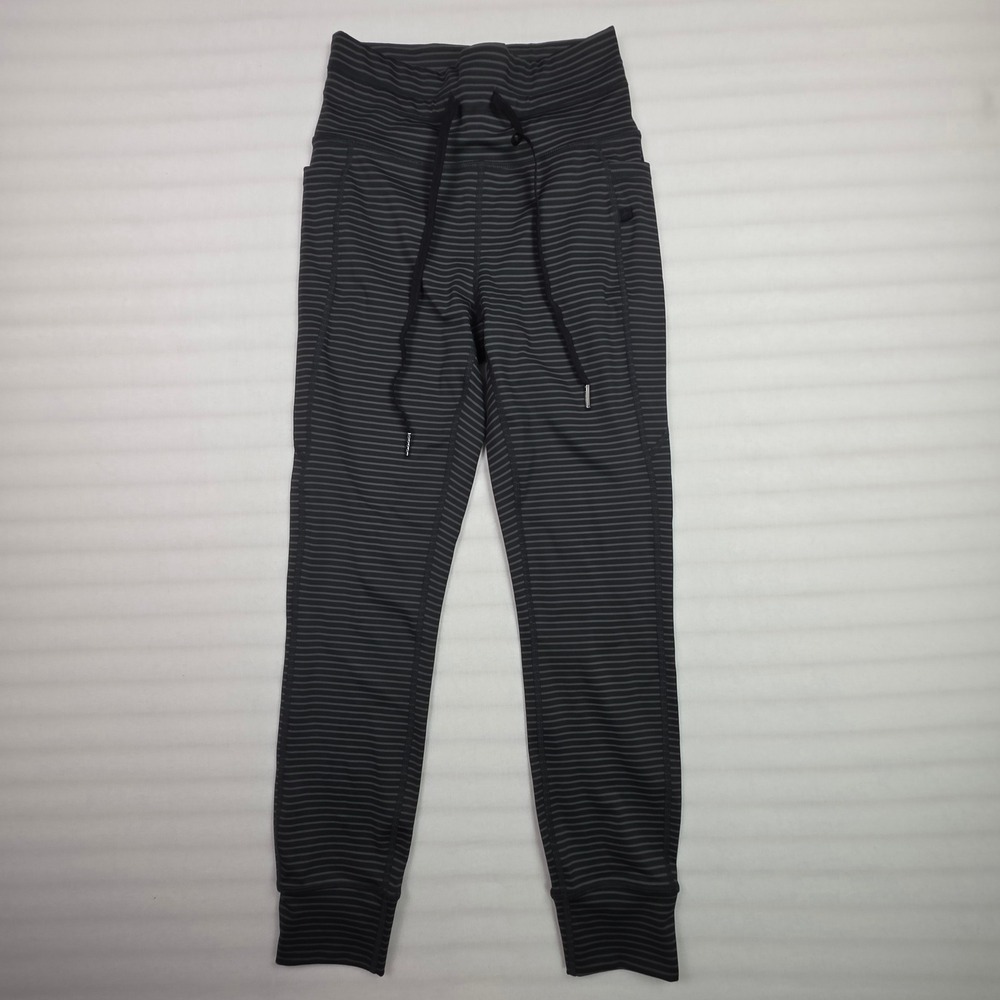 Halara Women Black Grey Striped High Waisted Jogger Leggings with Pockets S 7/8